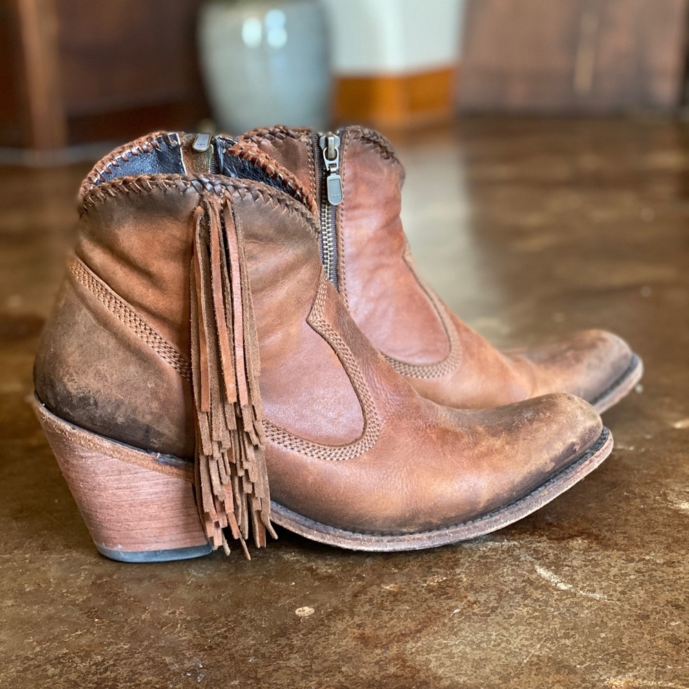 Liberty Black Brown Fringe Ankle Cowgirl Boots